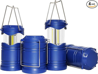 Lichamp LED Camping Lantern, 4 Pack Battery Powered Flashlight for Power Outages, Portable Collapsible Hanging Light Essential for Home, Outdoor, Emergency Lamp Survival Kit Gear for Hurricane, Blue