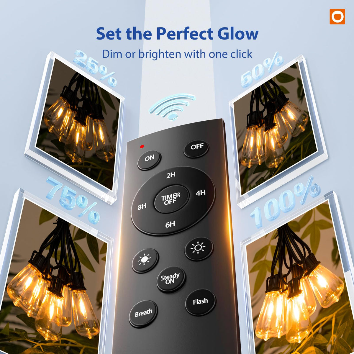 addlon 50FT Outdoor String Lights ST38 LED with Remote Waterproof Dimmable