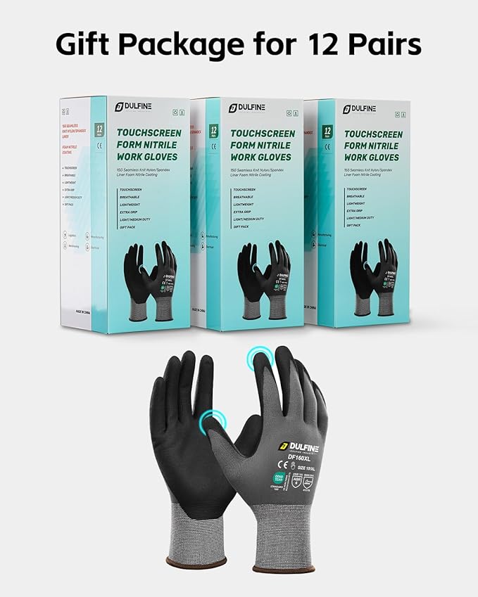 Safety Work Gloves MicroFoam Nitrile Coated-12 Pairs Pack,Red Seamless Knit Nylon Glove with Black Micro-Foam Nitrile Grip,Ideal for General Purpose,Automotive,Home Improvement,Painting(Small)