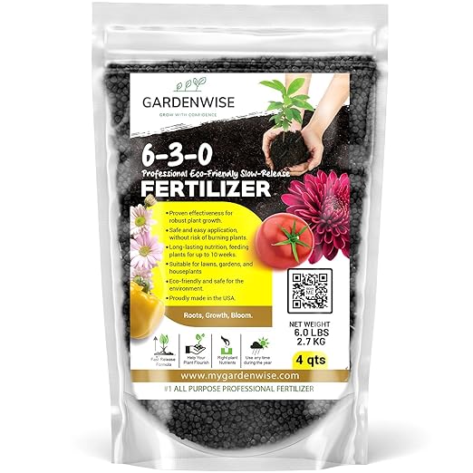 6-3-0 All-Purpose Professional Eco-Friendly Slow-Release Nitrogen Fertilizer with Iron & Calcium,Non-Burning, Enhances Soil Structure,for Indoor&Outdoor Plants,Vegetable Gardens (4 QUARTS)