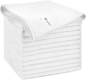 Orighty Microfiber Cleaning Cloth, 12 Pack Microfiber Towels for Cars, Highly Absorbent Car Cleaning Supplies, Lint Free Cloths Clean Rags for Car Care, House, Kitchen, 12x12 inch, White