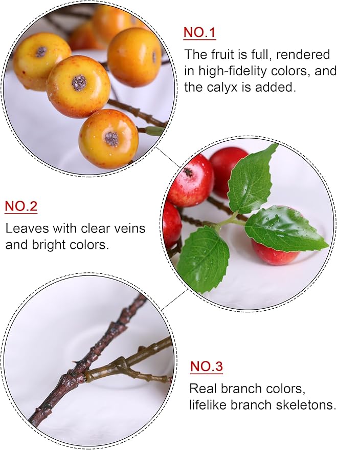 Forlaoers Real Looking 8Pcs 21.6 Inch Orange Faux Berry Stems Artificial Flowers Artificial Berries for Room Office Decor Kitchen Table Vase Arrangements Bathroom Christmas Decorations Indoor