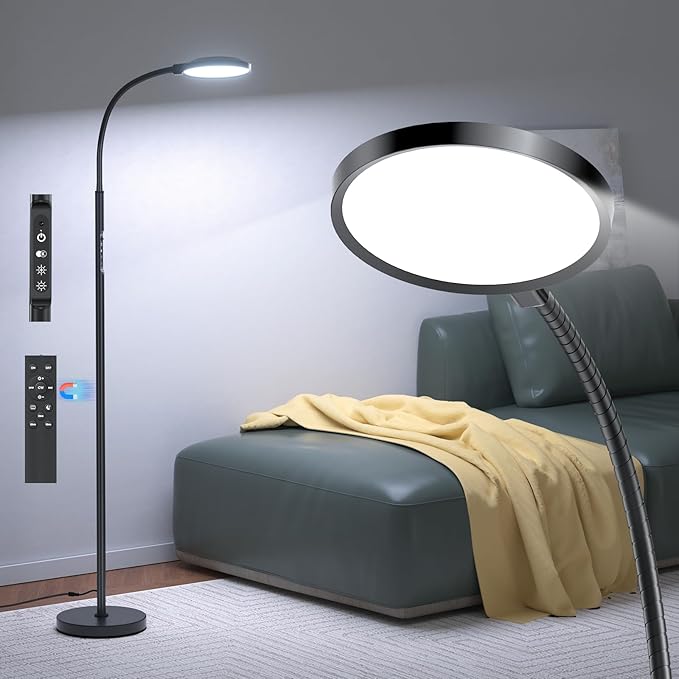 10000 Lux Light Therapy Lamp, Sunlight Therapy Lamps with 3 Color Temperatures &Dimmable &Timer, Full Spectrum &UV-Free Happy Lamp Light Therapy with Remote, Daylight Lamps for Home(Black, Floor Lamp)