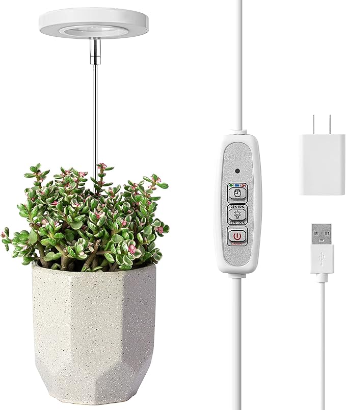LORDEM Grow Light, Full Spectrum LED Plant Light for Indoor Plants, Height Adjustable Growing Lamp with Auto On/Off Timer 4/8/12H, 4 Dimmable Brightness, Ideal for Small Plants