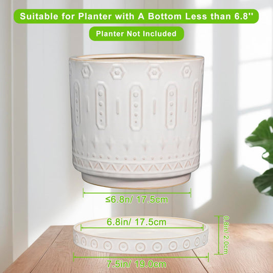 Eightpot 2 Pack Ceramic Plant Saucer, 7.5 Inch Plant Trays for Pots, Round Plant Plates to Catch Water for Indoor Outdoor, Modern Plant Dishes to Catch Water, Decorative Flower Pot Trays, Cream White