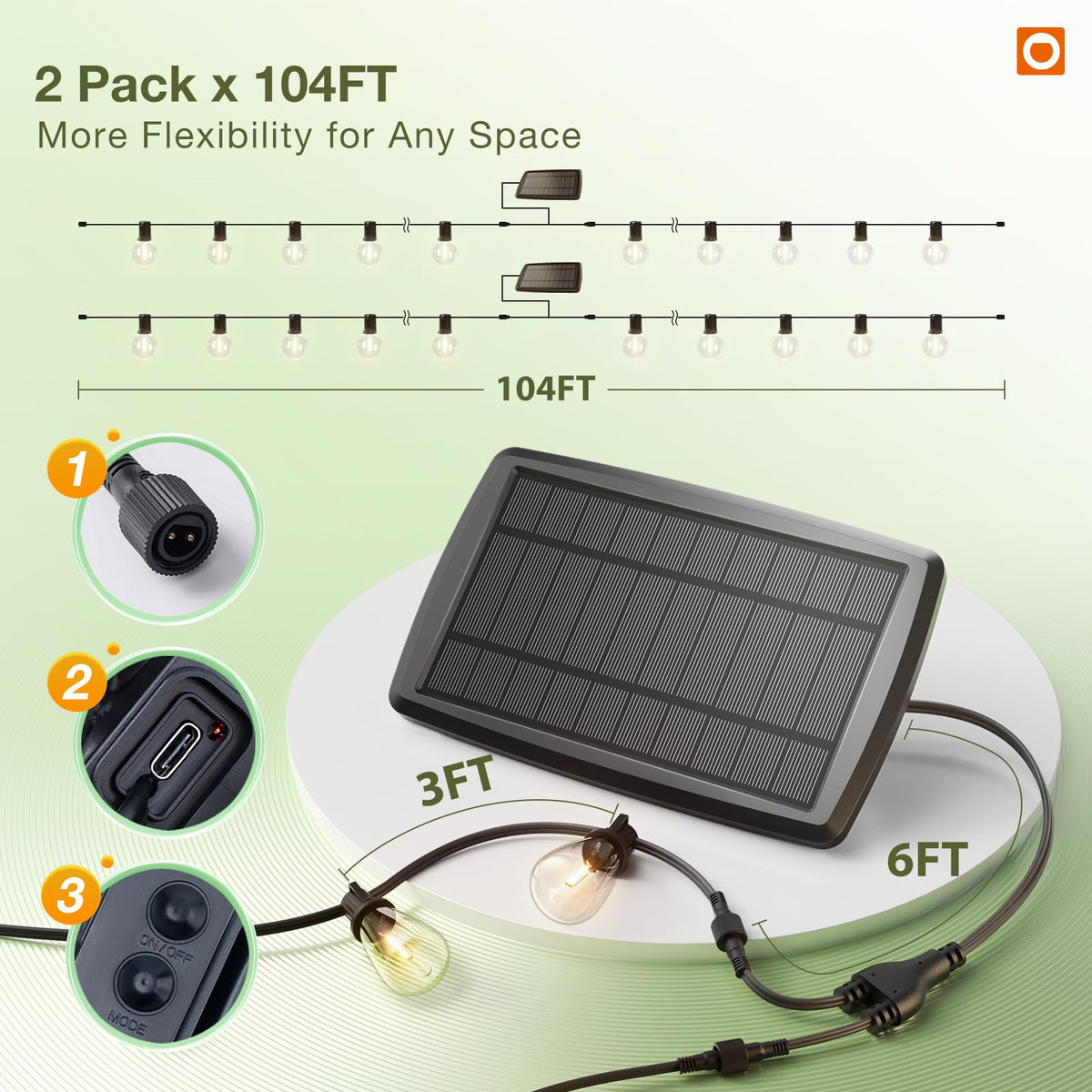 addlon 204FT(96*2) Solar String Lights Outdoor,Waterproof Dimmable 60+4 LED