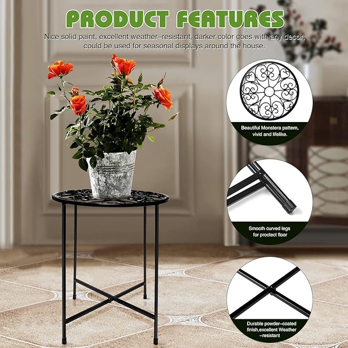 Plant Stand Indoor Outdoor, 15" Tall Flower Pot Stand, Round Metal Corner Plant Stand for Flower Pot, Rustproof Flower Plant Holder for Home, Garden, Patio, Plant Lovers, Housewarming (Set of 1)