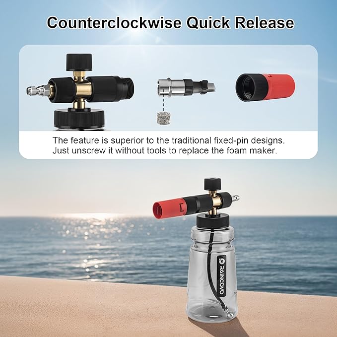 Foam Cannon Wide Mouth for Pressure Washer, Thick Snow Foam Lance for Car Wash, Adjustable Soap Cannon with 1/4 Inch Quick Connector, Additional 1.1mm Orifice Nozzle