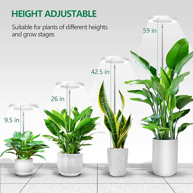 WaterRebirth 6.3 inch Grow Lights for Indoor Plants,Large Plant Light with 3 Timers, 10 Level Dimmable Brightness, Full Spectrum Plant Lamp, Height Adjustable for Tall Plants