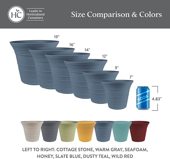 The HC Companies 14 Inch Sedona Round Self Watering Planter Pots, Lightweight UV-Resistant Plastic Indoor & Outdoor Planters, 2-Pack Flower Pots for Garden & Home Decor, Wild Red