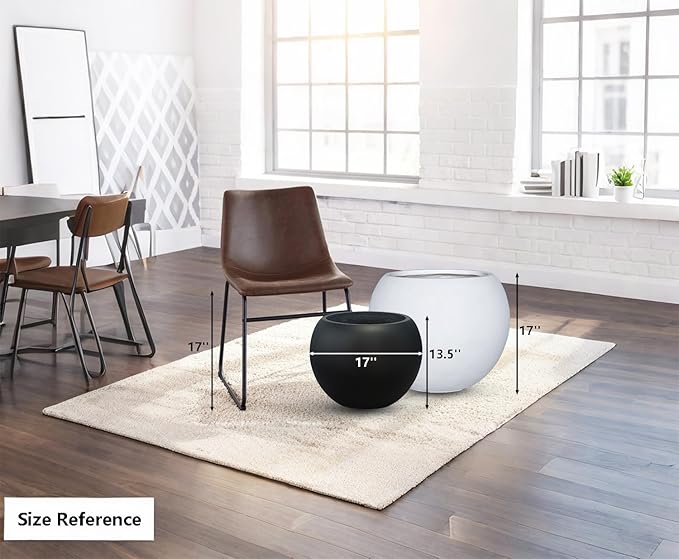 13.5 H x 17" Dia (12" Pot Opening) Round Fiberstone Planter with Drainage Hole, Black, Indoor/Outdoor Large Plant Pot for Home Patio Garden, Ideal for Large Plants