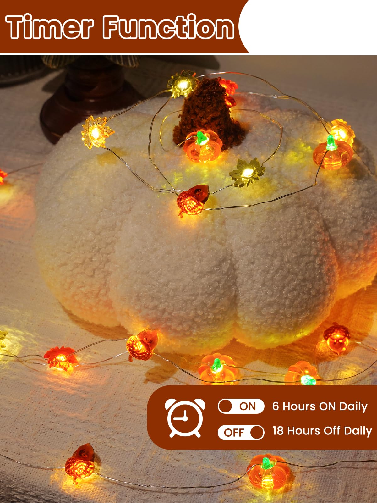 2 Pack 30 LED Fall Decorations, String Lights Battery Operated with Remote