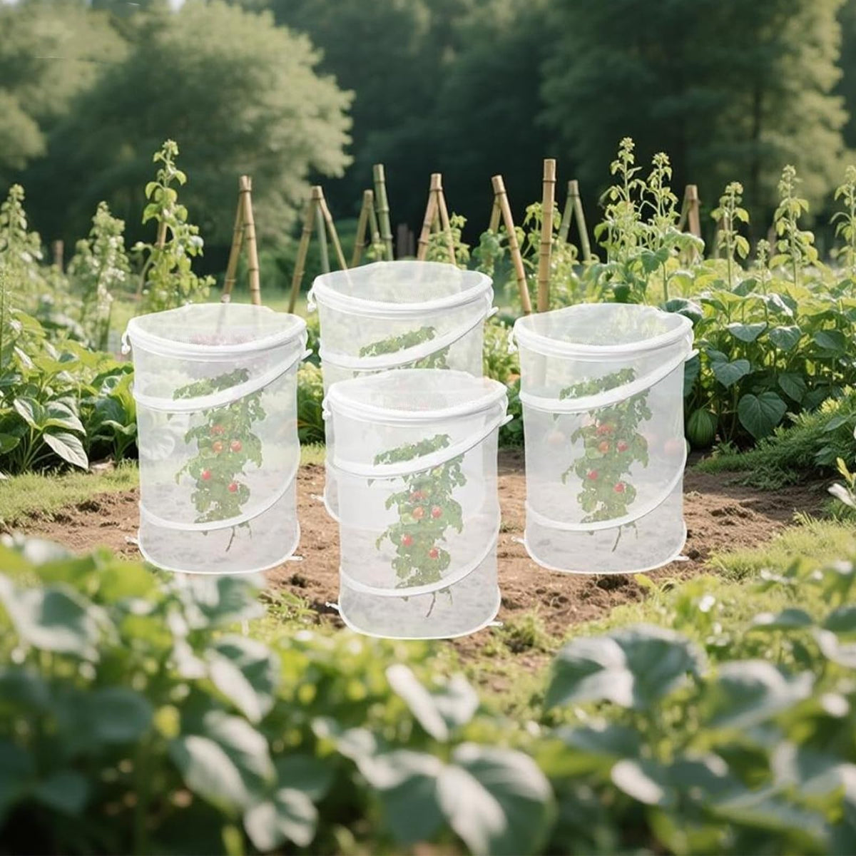 2-Pack Pop Up Plant Covers, Heavy Duty 18"x24" Mesh Plant Cover & Garden Cloche with Ground Stakes, Windproof Plant Protector Tent for Tomato & Strawberry (Protection from Birds & Animals)