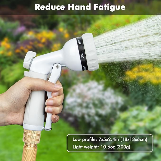 RESTMO Garden Hose Nozzle, Heavy Duty Metal Water Hose Nozzle with 7 Adjustable Spray Patterns, High Pressure Hand Sprayer with Flow Control, Best for Watering Plant & Lawn, Washing Car & Pet, White