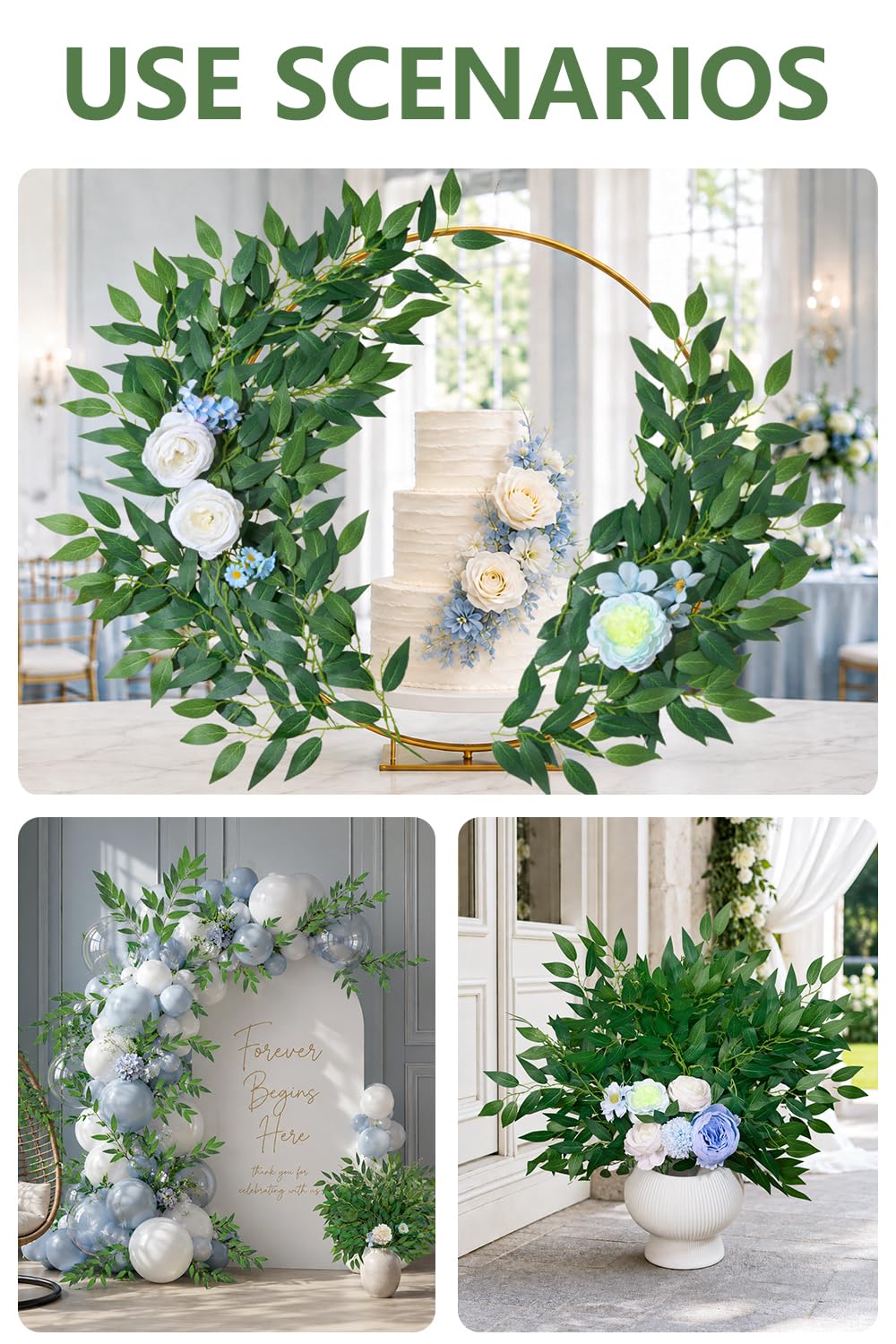 20 Pcs Artificial Italian Ruscus Silk Greenery Stems, Green Faux Leaves