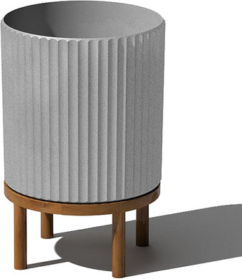 Veradek Demi Series Round Planter w/ Stand for Porch/Patio | Durable Plastic-Concrete & Wooden Stand | Modern Décor for Tall Plants, Flowers