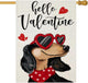 Hello Valentines House Flags for Outdoor Decoration, Dachshund Dog with Love Sunglass Heart Large Yard Flag,Seasonal Decorative Decor for Holiday Anniversary Wedding Outside 28x40 Inch Double Sided