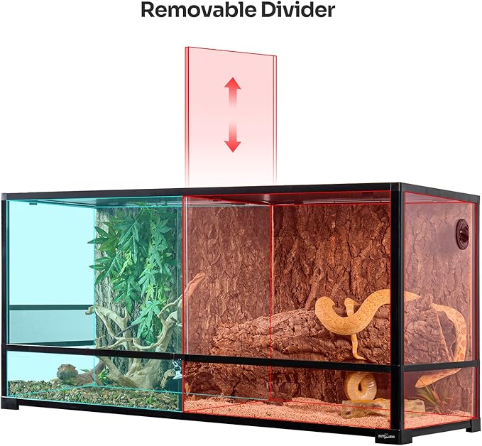 REPTIZOO 88 Gallon Large Reptile Terrarium 48" x 18" x 24" Knock-Down Glass Reptile Tank with Double Hinge Door & Screen Ventilation, Supporting Used as 2 Separate Habitats Easy Assembly