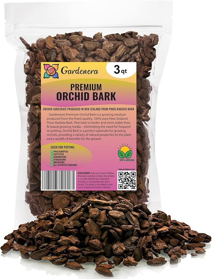 Premium Grade New Zealand Pinus Radiata Bark by Gardenera - Organic Hand Mixed New Zealand Pine Bark for Orchids - Medium Chips 9-12mm - 3 Quart