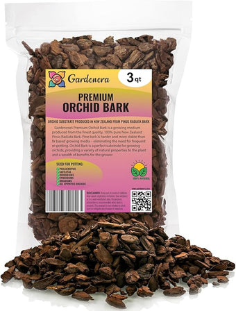 Premium Grade New Zealand Pinus Radiata Bark by Gardenera - Organic Hand Mixed New Zealand Pine Bark for Orchids - Medium Chips 9-12mm - 3 Quart