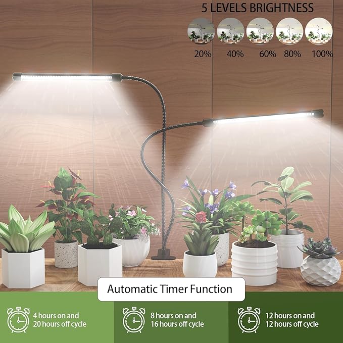 GHodec Grow Light, 6500K Full Spectrum White Red Blue 84 LED Plant Lamp Clip-on Desk for Indoor Plants Growing, 5 Dimmable Levels & Timer Setting 4/8/12H