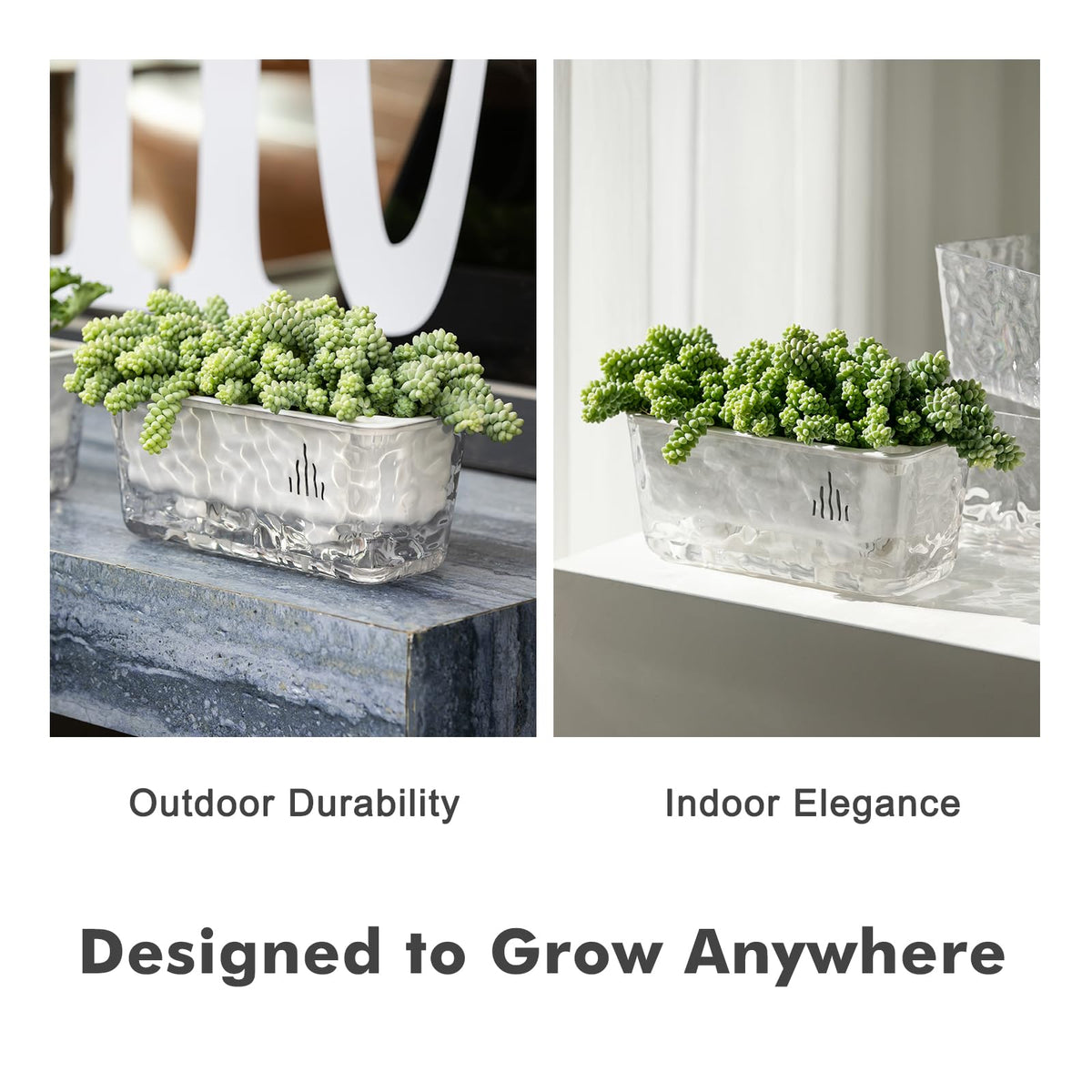 Self Watering Pots for Indoor Plants, 4 Packs Window Boxes Planters Rectangle Self Watering Planter 11 in Rectangular Clear Plant Pots Long Herb Windowsill Planter Flower Box Succulent Planters