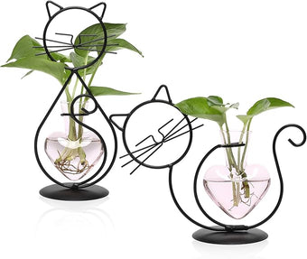 Plant Terrarium Plants Propagation Station Cat Lover Gifts for Women Home Office Decor Cat Desk Accessories