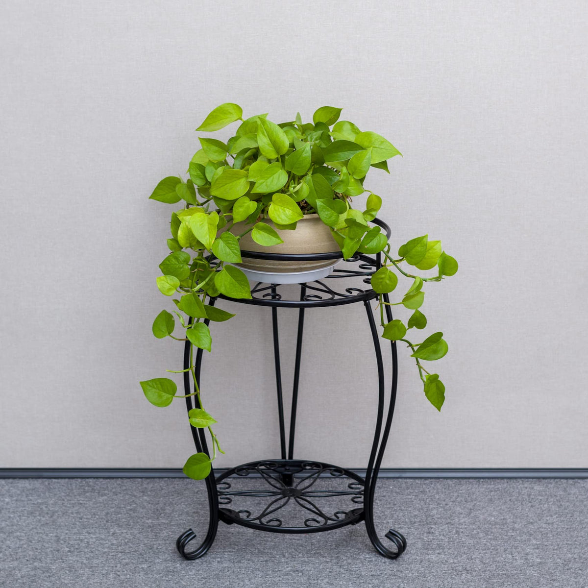FaithLand 2 Tier Black Metal Plant Stand Indoor Outdoor, 19.4", 2 Pack