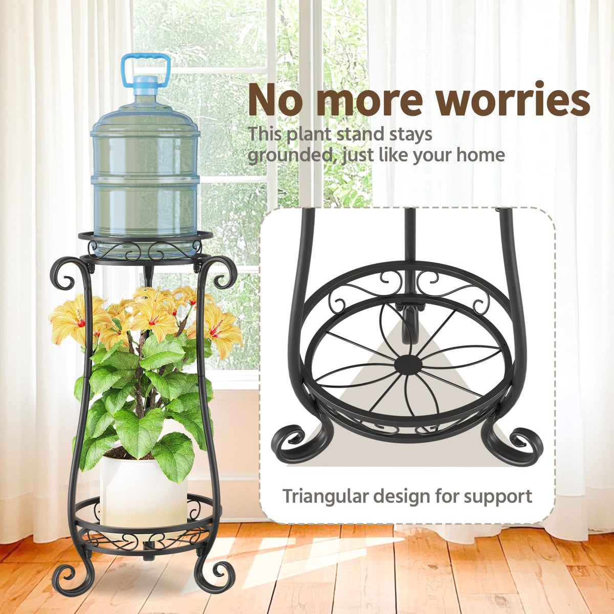 LASZOLA Metal Corner Plant Flower Stand Tall Indoor Outdoor, 2 Tiers Black