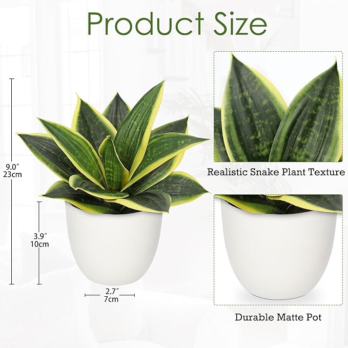 Hollyone Artificial Snake Plants 9" Faux Agave Succulent Plant Potted in White Pot Fake Sansevieria Aloe Tropical Plant for Desk Modern Office Home Bathroom Indoor Outdoor Decor