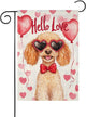 Valentine's Day Poodle Hello Love Garden Flag, House Yard Plaid Love Heart Outside Decoration, Spring Holiday Wedding Anniversary Outdoor Small Decor 12x18(12634)