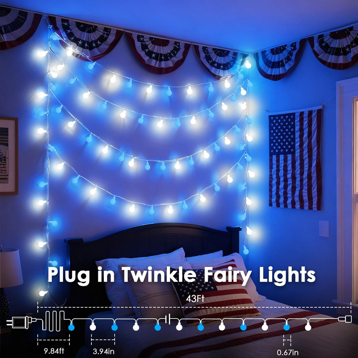Connectable 43FT 100LED Globe String Lights Indoor, Classroom Lights