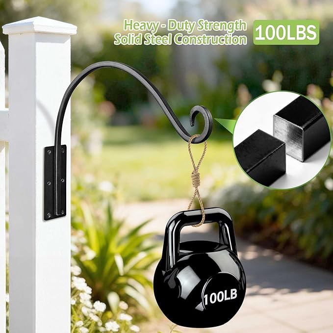 Qiang Ni Heavy-Duty Plant Hanger Outdoor: Hanging Plant Hook for Outside Basket - 22-Inch Wall Mount Plant Bracket for Bird Feeder…