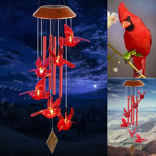 Cardinal Wind Chimes for Outside Mother Gift Red Cardinal Gifts for Women Memorial Chimes for Mom Solar Red Bird Solar Lights for Loss of Loved One Garden Cardinal Decor
