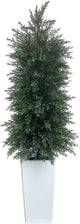 5FT Artificial Topiary Tree with Tall White Planter Beautiful Realistic Faux Cedar Pines Christmas Trees UV Rated Fake Shrubs for Front Porch Faux Plants Indoor and Outdoor Decor (1 Pack)