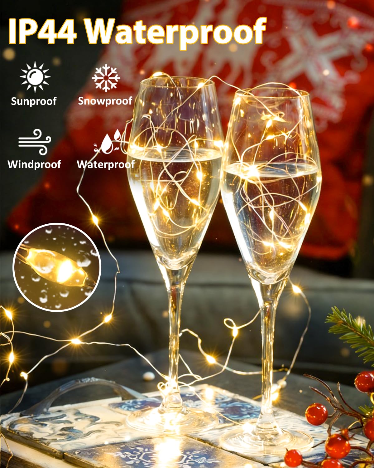 6 Pack 100 LED Fairy Lights Battery Operated with Remote, 33 FT Warm White