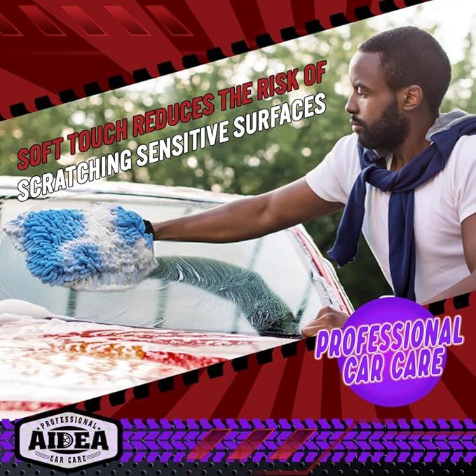 AIDEA Car Wash Mitt Microfiber-2PK, Scratch-Free& Lint-Free, Premium Chenille Microfiber Wash Mitt-Blue Regular Size (7.12''X10.14'')