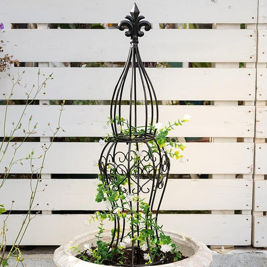 Obelisk Metal Garden Trellis for Climbing Plants - 29.5 in by 6.3 in Durable Iron Structure, Easy Assembly, Perfect for Potted Vines & Roses - Modern Vertical Gardening Support