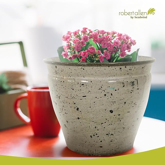 Headwind Riverside Collection – 10" Chamois Glazed Decorative Plant Pots Indoor with Drainage & Outdoor - Modern Flower Pot Weather-Resistant Lightweight Planter by Robert Allen
