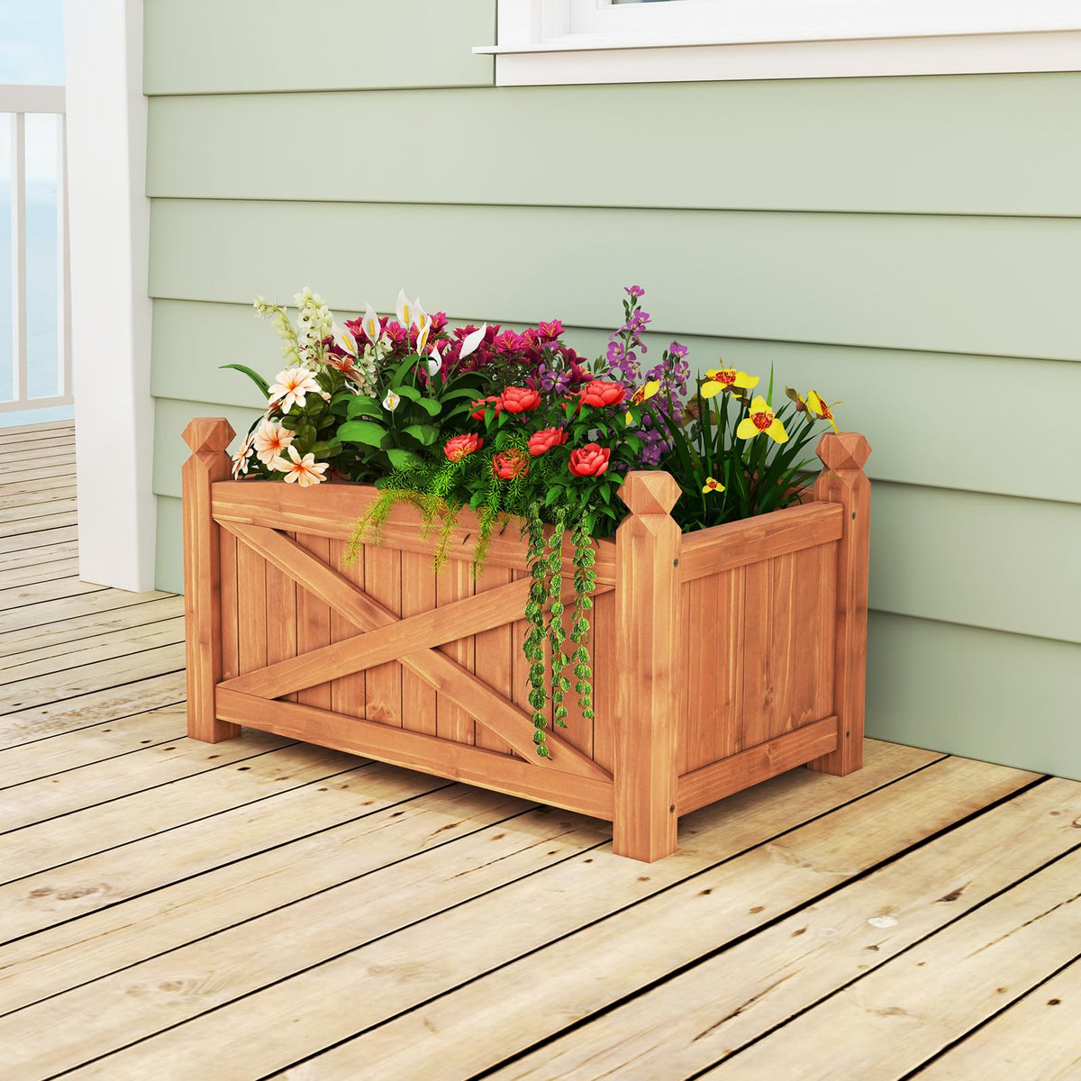 HAPPYGRILL 25”x 16”x 15” Wooden Raised Garden Bed with Drainage Holes