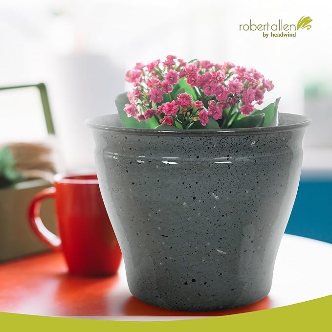 Headwind Riverside Collection – 10" Calcite Grey Glazed Decorative Plant Pots Indoor with Drainage & Outdoor - Modern Flower Pot Weather-Resistant Lightweight Planter by Robert Allen