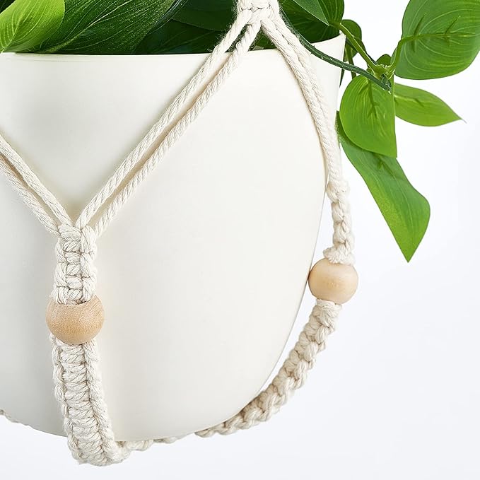 Mkono Fake Hanging Plant with Pot, Artificial Plants for Home Decor Indoor Macrame Plant Hanger with Fake Vines Greenery for Bedroom Bathroom Kitchen Office Decor, Ivory (Pothos)