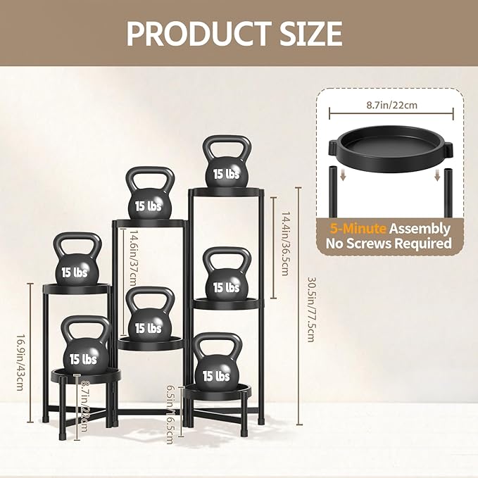 LASZOLA 7 Tiered Folding Plant Stand Indoor for Multiple Large Planter, Tall Heavy Duty Adjustable Rack with Rust Proof Plastic Shelving, Sturdy Vertical Tree Organizer for Narrow Inside Floor, Black
