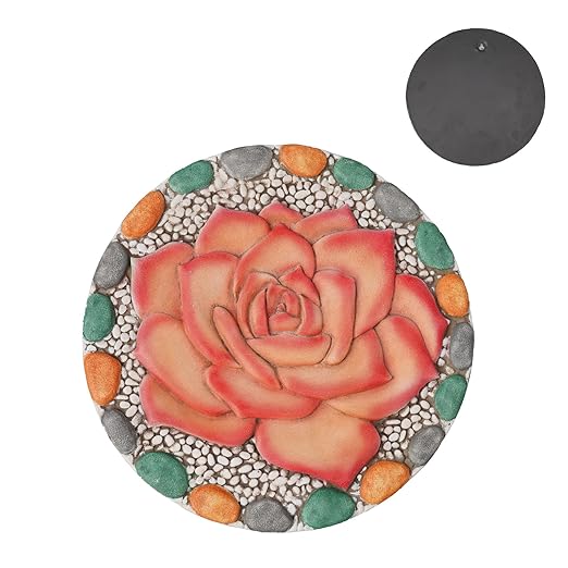Decorative Rose Garden Stepping Stone - Stepping Stones Outdoor with Colorful Pebble Border, 10x10 inches