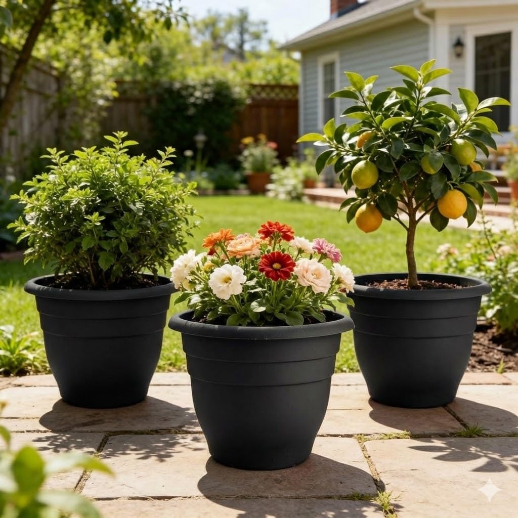 6 Pack 16 Inch Large Plant Pots, Plastic Planters for Outdoor Plants
