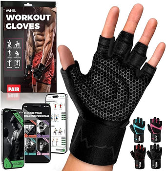 MhIL Workout Gloves for Men – Comfortable Gym Gloves for Men with Enhanced Grip for Safety and Hand Protection – Weight Lifting Protection with Wrist Wraps Support for Performance Boost and Style