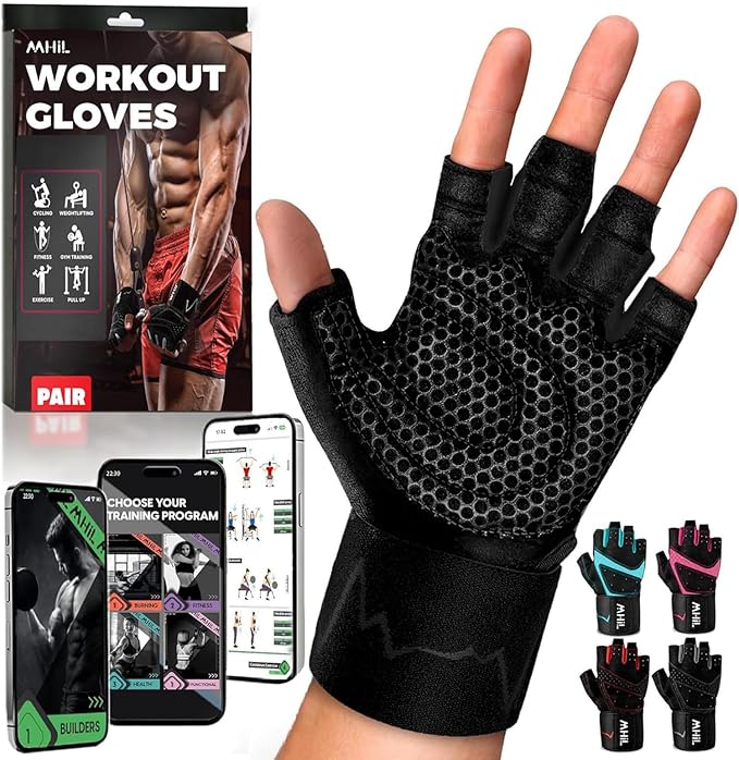 MhIL Workout Gloves for Men – Comfortable Gym Gloves for Men with Enhanced Grip for Safety and Hand Protection – Weight Lifting Protection with Wrist Wraps Support for Performance Boost and Style