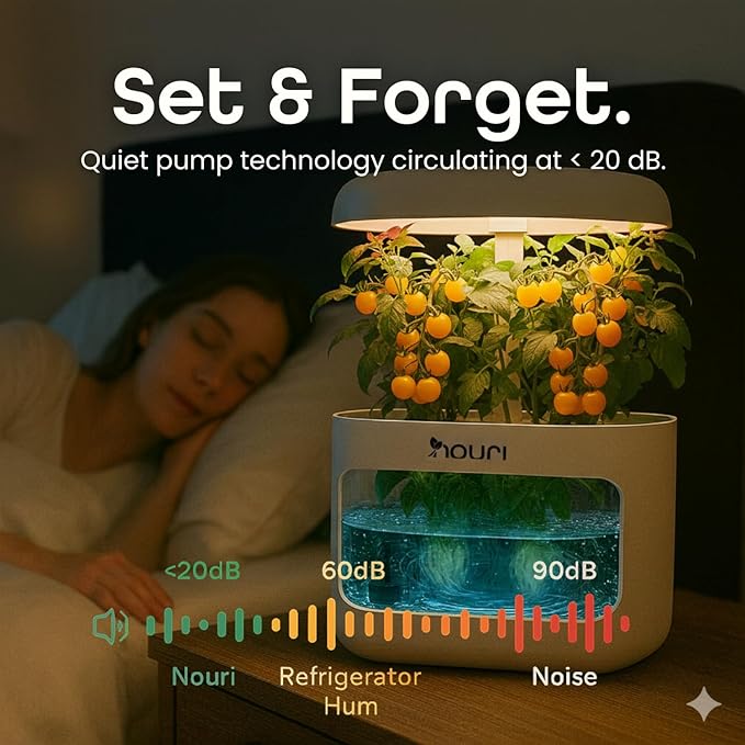 Nouri 5 pod Smart Garden for Home Cooks | w/Heirloom Tomato | Hydroponics Growing System | LED Grow Lights | Indoor Herb Garden Kit | Herb Growing Kit Indoors for Plant Lovers, Gardeners, Kitchen