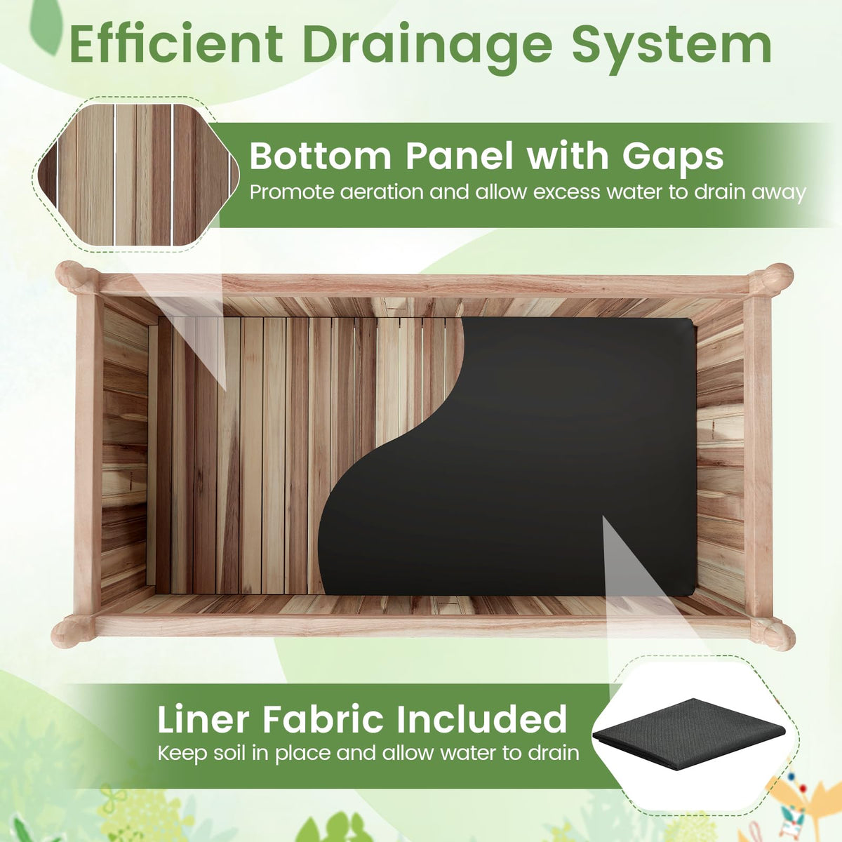 HAPPYGRILL 44”L x 23”W x 16”H Wooden Raised Garden Bed with Liner, Drainage