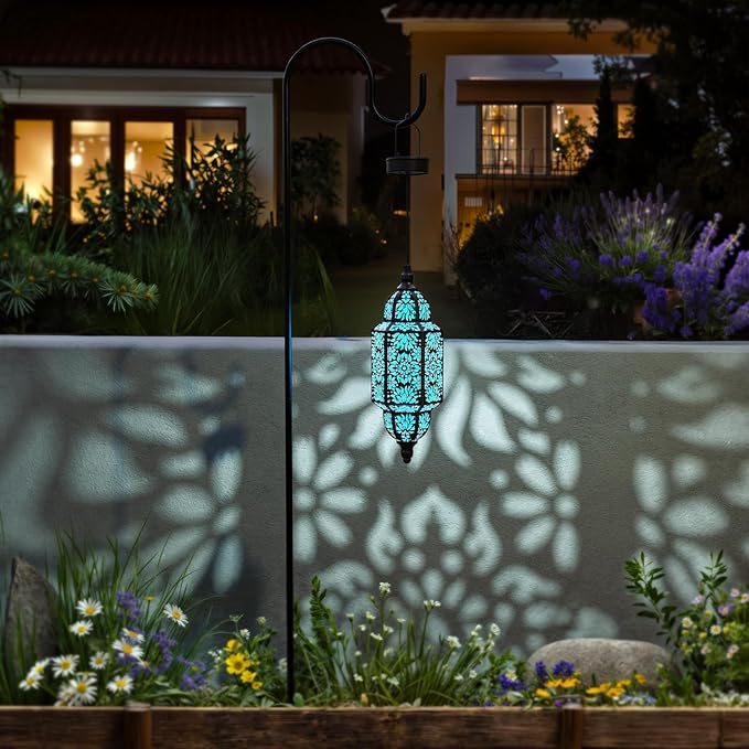 Twinkya Hanging Solar Lights Outdoor Garden Decorative Solar Lantern Waterproof Metal Moroccan Outdoor Decorations for Patio Pathway Yard Porch Backyard Garden Decor (Black, 1 Pack)